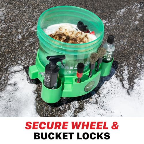 Maxshine Universal Rolling Bucket Dolly – Heavy-Duty, 5 Wheels with 2 Locks, Tool Organizer – 360° Mobility for Car Wash Supplies & Auto Detailing Organization (Black) - color: Bucket Dolly (Black)