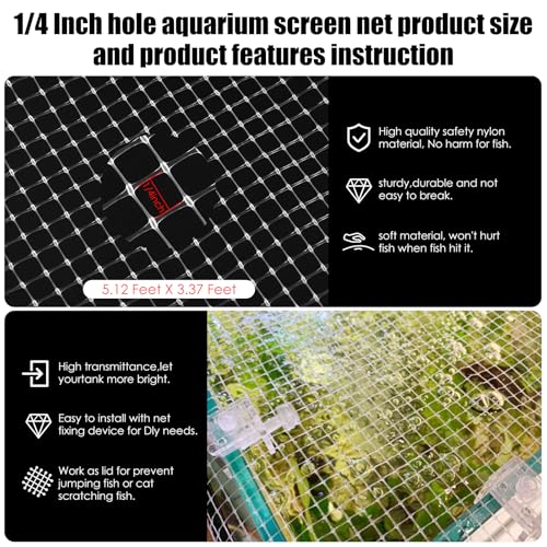Clear Fish Tank mesh Netting Material Aquarium mesh lid Transparent Plastic Aquarium top Cover Screen Hood net(5.12 Feet X 3.37 Feet)