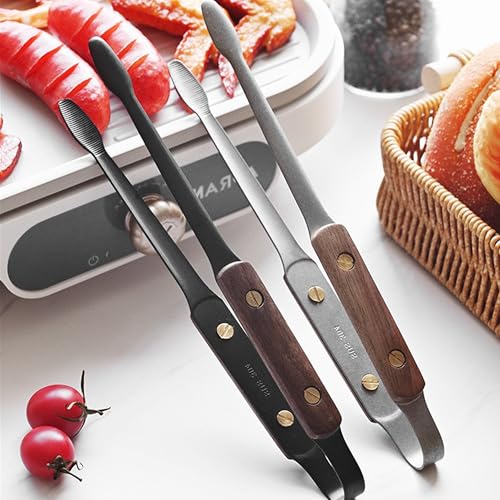 Longjet Kitchen Tongs Metal Tweezers for Cooking - Reptile Feeding Tongs for Gecko, Bearded Dragon, Snake - Long Forceps for Aquarium Plant (Silvery Walnut-9.5"/1Pcs)