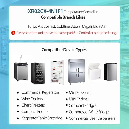 XR02CX-4N1F1 Temperature Controller Compatible with Dixell, 120V | 120V 50/60Hz, compatible with Dixell XR02CX-4N1F1, NTC probe, for refrigeration and heating equipment - style: XR02CX-4N1F1