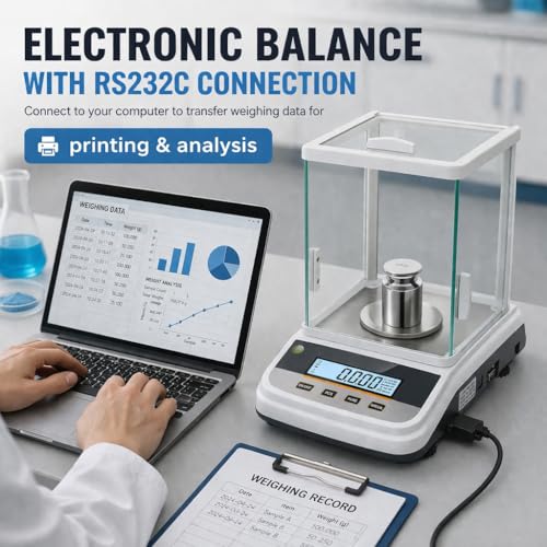 Lab Analytical Balance 500g x 0.001g Precision Digital Scale, with Windshield and RS232 Interface, for Scientific Laboratories, Research, Industrial, Kitchen, Food, Jewelry, 19 Units, 500g Weight - size: 500g x 0.001g