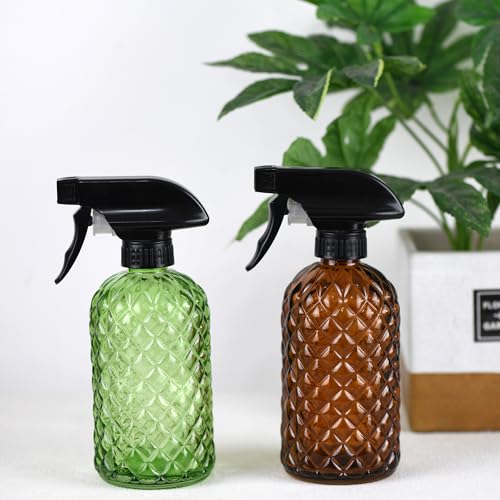 12Oz Glass Plant Spray Bottle, Gem Pattern Glass Sprayer, Watering Can with Black Plastic Top Pump, Handheld Watering Can for Indoor Outdoor Potted Plants and Greenery (Green) - color: Green