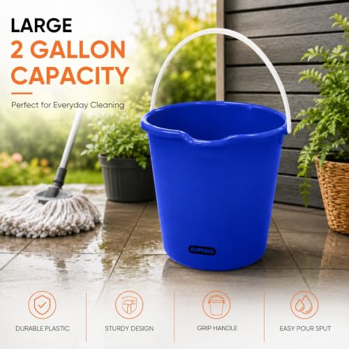 Superio 2.75 Gallon Bucket, Plastic Cleaning Pail with Handle, Car Wash Bucket, Small Utility Bucket for Mopping, Fishing, Camping & Household Use, Durable, Blue - 1 Pack - color: Blue, size: 1 Pack