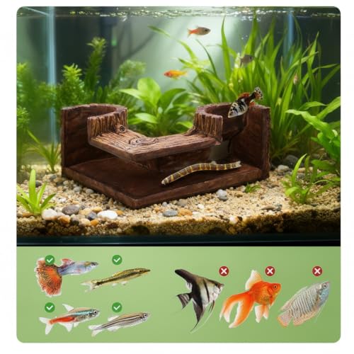 Aquarium Cave, Natural-Looking Wood-Like Fish Tank Cave for Corners, 5.1” x 2” x 2.6” Tunnel Cave & Hideout for Aquarium Guppy, Corydoras Catfish, Bettas Hide