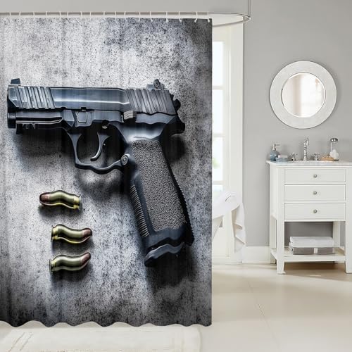 Erosebridal Gun Shower Curtain Military Bath Curtain Hand Gun Bathroom Sets for Boys Girls Youth Adults Safety 3D Printed Fabric Shower Curtains Sets Waterproof Bathroom Decor 72" W x 72" L - color: Multi 12, size: 72"W x 72"L (Pack of 1)