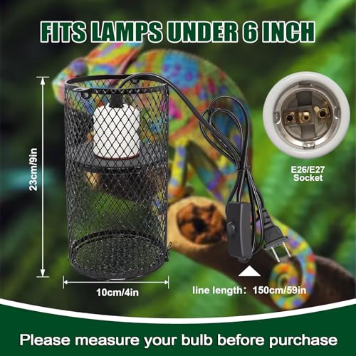 2 Pack Reptile Heater Guard, Round Heat Lamp Light Cage for Reptile, Heating Anti-Scald Burn Protective Lampshade Mesh Cover, Day Night Ceramic Light Bulb Heater Guard | Fits Ceramic Heat Emitters and Day/Night Bulbs Under 6", Openable Cover for Easy Bulb