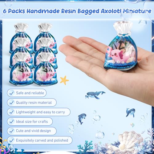 Vicenpal 6 Pcs Mini Resin Axolotl Tiny Handmade Resin Bagged Axolotl Miniature Cute Ornament for Landscape Aquarium Micro House Potted Plants Office Decoration Ocean Lover Birthday Party Gifts