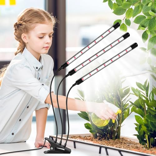 SDOVUERC Tri-Heads Grow Lights for Indoor Plants, Full Spectrum Plant Lights for Indoor Growing with Adjustable 360ยฐ Gooseneck, 6/12/18H Timer & Dimming for Seedlings(Pack 2) - size: 3 Heads(Pack 2)