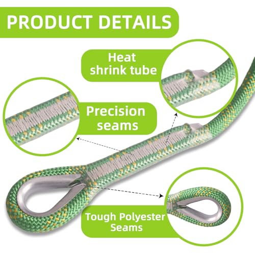 Static Climbing Rope - Heavy Duty Climbing Rope for Rock Climbing, Tree Climbing Gear, Arborist Rope, and Camping Rope - 10m (32ft), 20m (64ft), 30m (96ft) - color: Green, size: 10mm/20M(64ft)