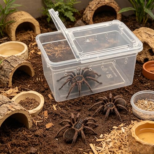 12 Pcs Mini Reptile Feeding Box, 3.6 x 2.1 x 1.9 inch Plastic Spider Terrarium Breeding Container with Ventilation Holes, Transparent Habitat Cage for Jumping Spider Tarantula Scorpion Gecko Insect