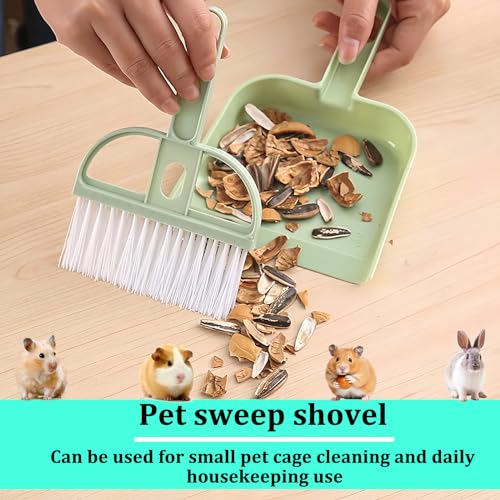 Mini Dustpan and Brush Set, Portable Exquisite Pet Waste Cleaning Kit, Hamster Sand Scooper Cage Cleaning Tool for Small Pets Hamsters Guinea Pigs Hedgehogs Chinchillas Rabbits(Green)