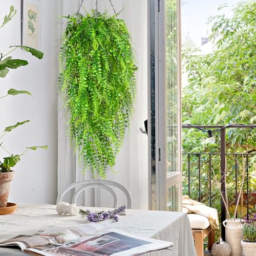 8Pcs Fake Ferns Fake Hanging Plants Artificial Ferns Vine Greenery | UV Resistant Plastic Fake Plants for Indoor Wall Porch Wedding Party Holiday Decor - color: Ferns, size: 8Pcs Plants
