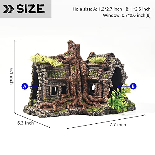 Aquarium Decorations Large Fish Tank Ornament Reptile House Shelter Decor Aquarium Hides with Betta Cave Temple Ruins Tree House Aquarium Landscape Decoration - color: Temple