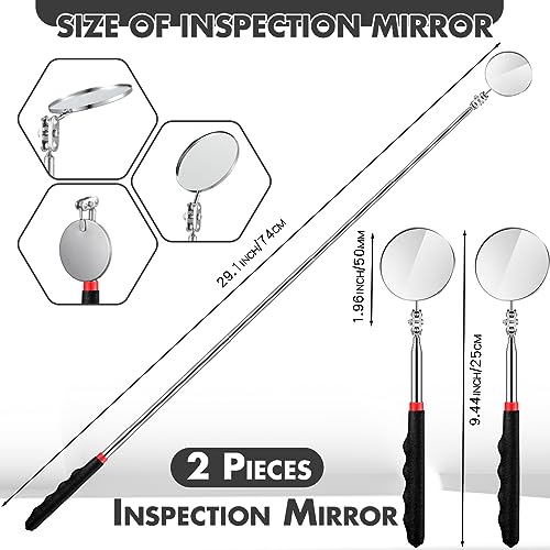 2 Pcs Telescoping Inspection Mirror Mechanics Mirror,50mm,Black | Round Extendable Handle for Technicians, HVAC Hard-to-reach Areas, Adjustable Angle Joint, Contractor Observation - color: Black, size: 50mm