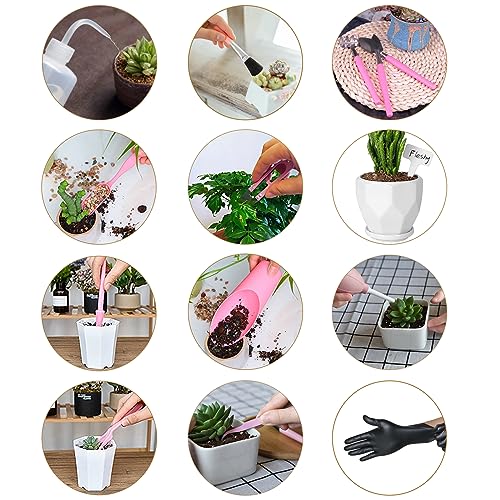 Melphoe 25Pcs Mini Garden Hand Transplanting Succulent Tools Set, 39.4" Thickened Repotting Mat & Plant Tag, Miniature Planting Indoor Fairy Care, Potting, Cactus, Houseplant Bonsai Tool Kit (Pink) - color: Pink
