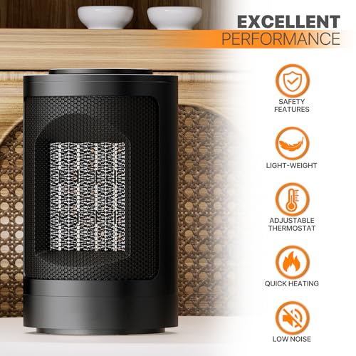 Magshion Portable Electric Space Heater, 1500W Electric Heaters Indoor Portable with Thermostat, PTC Fast Heating Small Heater with Remote for Bedroom, Office and Indoor Use - size: Round - 1500W - Remote