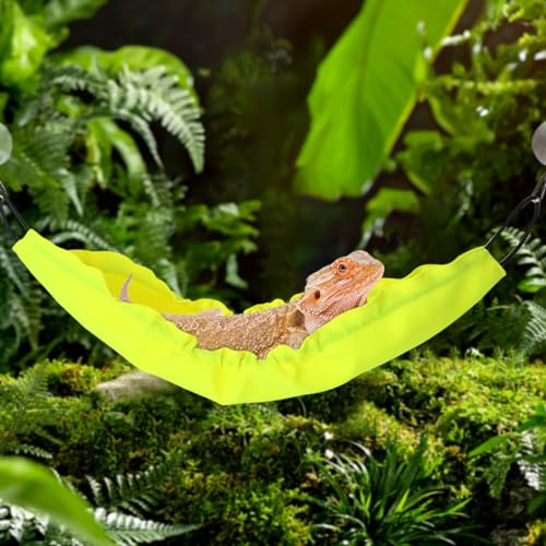 Reptile Hammock Bearded Dragon Lizard Lounger with Suction Cups Bearded Dragon Tank Accessories for Reptology Lizard, Geckos, Snakes, Lguana Reptiles - color: Fluorescent yellow