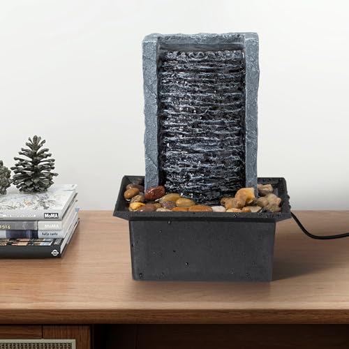 Tabletop Fountain Indoor Waterfall Rock Fountain LED-Lights Water Feature Waterfall for Modern Home and Office Indoor Decoration