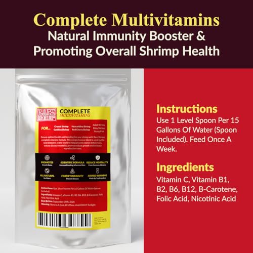 Professional Shrimp Multivitamin Complex - Premium Immunity & Molting Support - Taiwan Breeder Formula with B12, Vitamin C & Folic Acid (35g/1.23oz) for Crystal, Caridina, Cherry, Neocaridina Shrimp