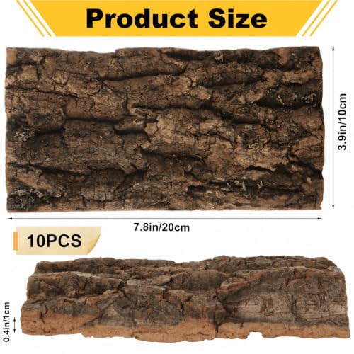 10PCS Cork Terrarium Background 7.9x3.9in Reptile Tank Background Board Habitat Decoration, Natural Cork Large Bark Climbing Mat for Gecko Lizard Tortoise Chameleon - size: 7.9×3.9in