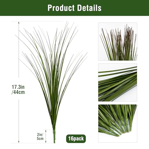 Artificial Wheat Grass, 16 Stems, 17.3" Faux Grass Stems for Indoor & Outdoor Décor, Realistic Artificial Greenery for Planters, Vases, Porch, Patio, Garden & Home Decoration - size: Short-16PCS