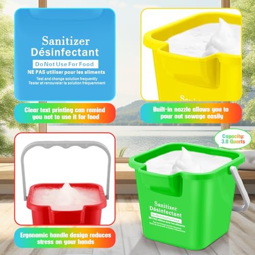 Vesici 6 Sets 3 Quart Cleaning Bucket with Microfiber Cleaning Cloths Small Sanitizing Square Bucket Detergent Plastic Utility Pail with Handle for Household Restaurant Office School Use (Colorful) - color: Colorful
