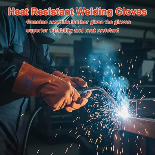 Welding Gloves Heat Resistant Leather Fireproof Gloves 14" L Red | Welders Gloves for MIG TIG Stick, Grill Gloves Mitts for BBQ,Oven,Forge,Fireplace,Fire Pit,Furnace,Wood Stove,Dry Ice,Baking - color: 14 Inches Red