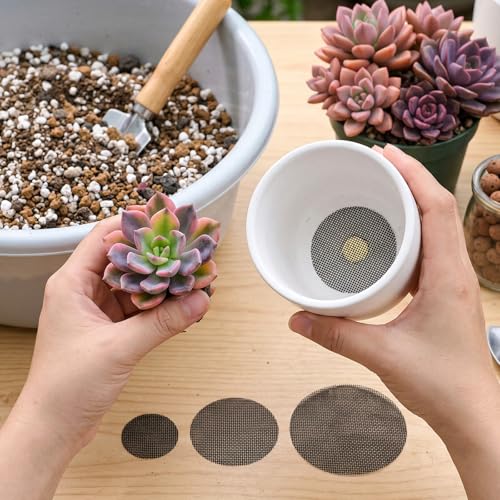 150Pcs Drainage Mesh, Black Plant Mesh, Flower Pot Hole Mesh Pad | 2 3 4 Inch Plastic Round Drainage Mesh Screen Cover, Assorted Sizes, Bonsai Bottom Grid Mat, Indoor Outdoor Gardening Plants
