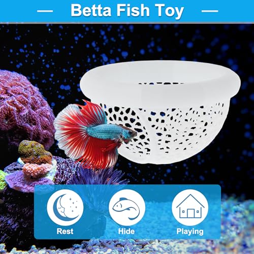 Floating Betta Cave & Hammock, Multi-Functional Hideout for Aquarium White - color: White