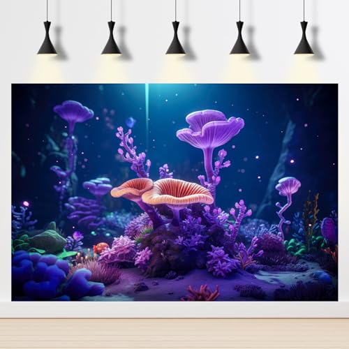 2 Packs Ocean Seabed Aquarium Background Colorful Tropical Coral Reef Fish Tank Background Pastel Colors Jungle Theme Terrarium Backgrounds Under The Sea World Purple Sunrays Fish Tank Poster 24x12in - color: Purple, size: 24(W)x12(H)inches/ 60(W)*30cm(H)