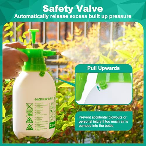 MaxWorks 51021 Hand Pump Sprayer Bottle 2L 0.5 Gal for Garden Indoor Outdoor Home with Adjustable Brass Nozzle of Mist Setting with Lock Switch - size: 2 Liters / Short Nozzle