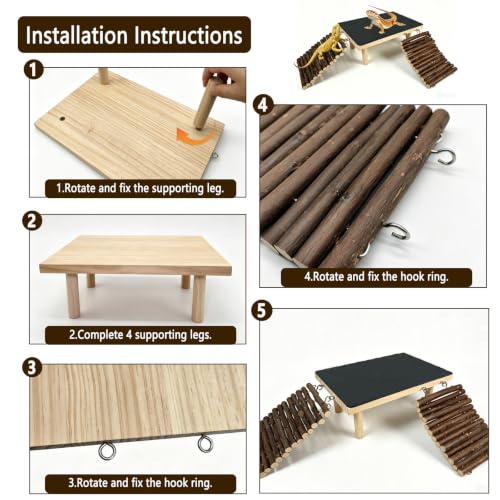 Bearded Dragon Basking Platform with Climbing Ramp,Reptile Basking Rock (L) | Wooden Lizard Resting Platform Basking Rock Slate,Leopard Gecko Hide Cave Tank Accessories for Tortoise Snake - size: L: 11.8" x 7.9" x 4.56"