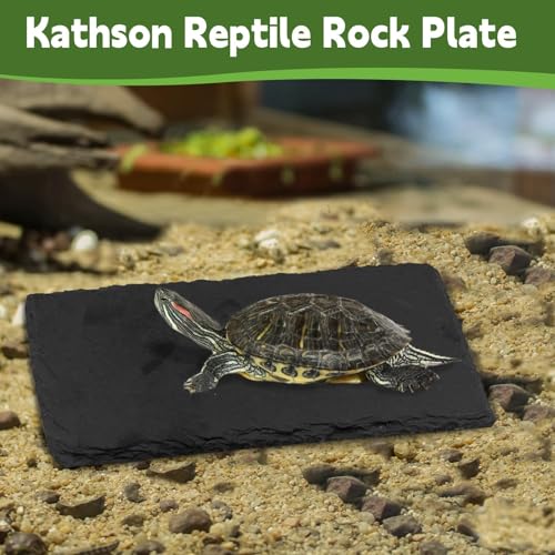 kathson 2 PCS Reptile Basking Platform (7.9 x 3.9 inches), Natural Rock Plate Turtle Food Bowl Feeding Dish Resting Terrace Habitat Decor for Tortoise Turtle Lizard Bearded Dragon Crested Gecko Snake - size: 7.8X3.9inch,2PCS