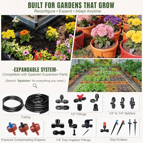 66FT Drip Irrigation System Kit Dual-Zone Garden Atomizing Watering System with 20 Copper 360° Adjustable Bendable Nozzles, Y-Splitter, Leak-Proof 1/4" Misting System for Garden Greenhouse Raised Beds - size: 66FT