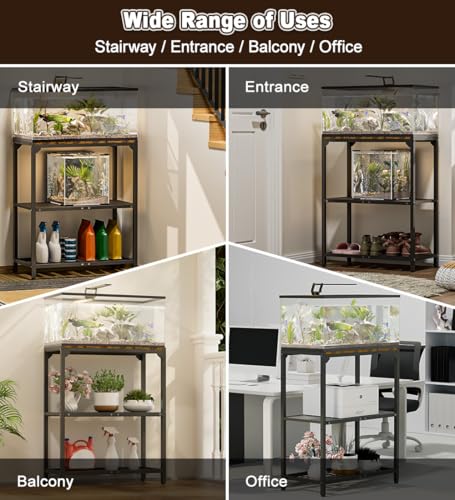 20-30 Gallon Aquarium Stand with 3-Tier Adjustable Storage Shelf | Heavy Duty Fish Tank Stand, Reptile Breeder Turtle Tank Terrarium Rack Table for Home Office, 31" L x 13" W x 32.2" H, Black