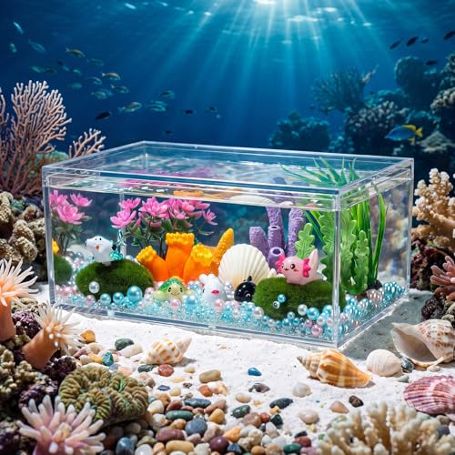 HyDren Ocean Crafts DIY Tank Glow in The Dark Mini Sea Animal Axolotl Figures Gift Ocean Diorama for Home Under The Sea Themed Birthday Party Decorations - style: Ocean