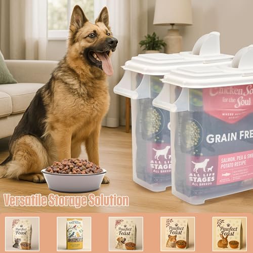 Buddeez Pet Food Storage Dispensers - Dog Food Storage Containers, Cat Food Containers, Bird Seed Containers w/Handle and Flip Lid, 8 Gallon(2 pack) - color: White Lid, size: 2 Pack (32 Quart)