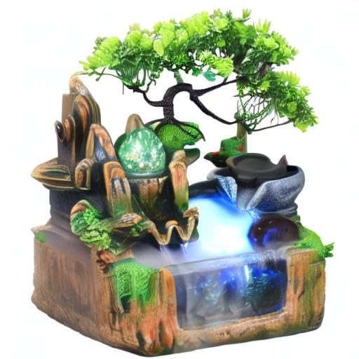 Gdrasuya10 Indoor Fountain, Tabletop Rockery Fountain with LED Lights, Goldfish Waterfall, Durable Resin Material, Ideal for Office, Home, Bedroom - color: Style 7