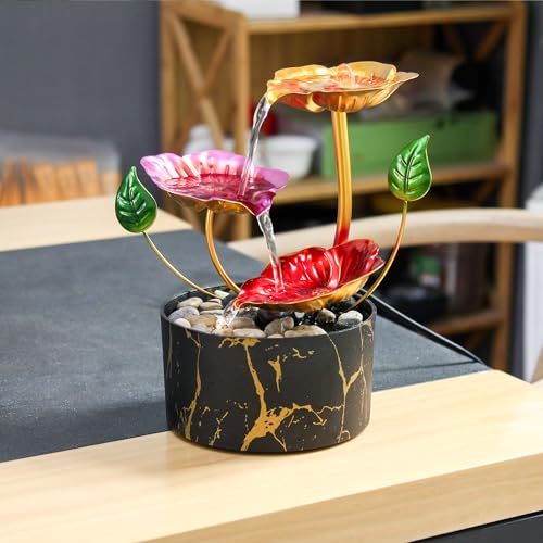 Desk Fountain Indoor Waterfall Fountain Flowers Themed 3-Tier Tabletop Fountain Home Decor Soothing Sound Machine(Galsang) - style: fantasy of cosmos