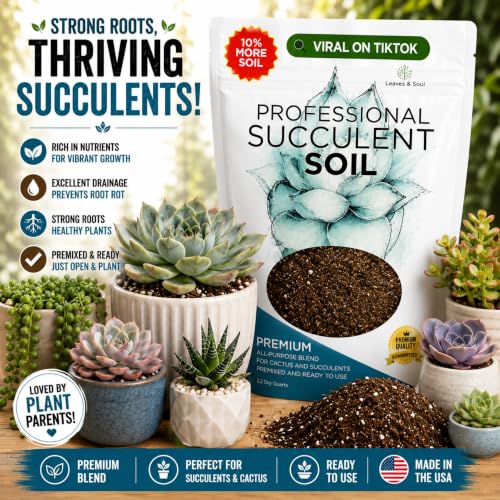 Leaves & Soul Succulent Soil Mix 2.2 Qt Potting Soil for Succulents | Ready-to-Use Potting Mix for Succulents; Fast Draining Potting Soil with Canadian Peat, Coarse Sand & Pinebark for Planters - color: Succulent Soil Blend, size: 2.2 Quarts