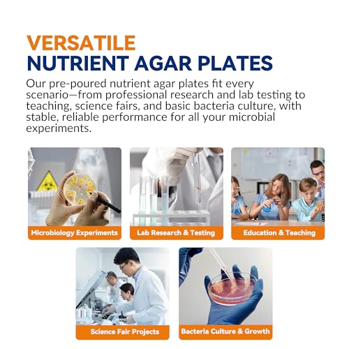9cm Nutrient Agar Petri Dishes, Triple Vacuum Sealed, 10 PCS | Pre-Poured lab kit includes 10 sterile swabs, 2 pipettes & 2 vials, perfect for science and educational use - color: Nutrient Agar Petri Dishes