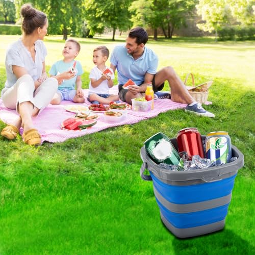 2 Pack Collapsible Plastic Bucket with 1.32 Gallon (5L) Each, Foldable Rectangular Tub for House Cleaning, Space Saving Outdoor Waterpot for Garden or Camping, Portable Fishing Water Pail - size: 1.32 Gal / 5L