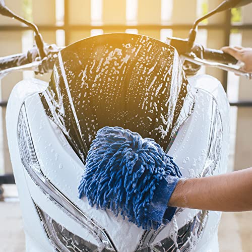 Potchen 6 Pcs Microfiber Dusting Mitt Gloves for Plants Washable Dusting Gloves for House Cleaning Furniture Car Washing - color: Blue, Green
