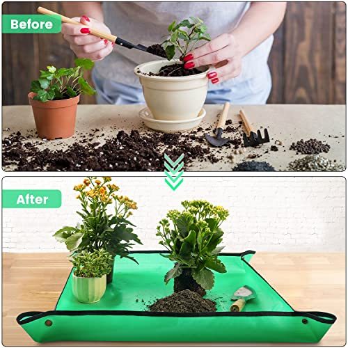 2 Pcs 26.8" x 26.8" Potting Mat for Indoor Plants Transplanting Control Mess Square Repotting Mat Gardening Gifts - color: 2 Pcs Green, size: Small 26.8" X 26.8"