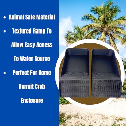 Hermit Crab, Lizard, Turtle, Amphibian XL Watering Pool | Platform Pool Accessory with Access Ramp for Pet Habitats | 9.75" x 5" | Made in USA (X-Large) (Salt + Fresh, Black) - color: Salt + Fresh, Black