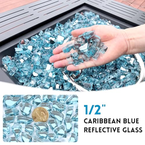 20 Pounds Fire Glass 1/2 Inch High Reflective Tempered Firepit Glass | Aqua Blue Rocks for Fireplace, Fire Pit Table, Fire Bowl and Landscaping & DIY Crafts - color: Aqua Blue, size: 1/2 inch, 20lb