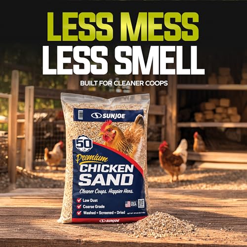 Sun Joe Premium Chicken Coop Sand, Coarse Grade, Washed, Screened and Dried, 50 Lb Bag - Fast-Draining, Non-Clumping, and Natural Mineral Poultry Bedding Accessories for Chicks and Chickens CHKSAND50 - size: 1 Pack