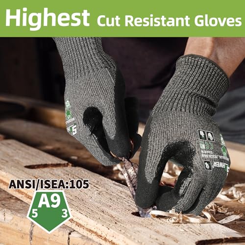 Schwer ProGuard High Level Cut Resistant Work Gloves for Extreme Protection, ANSI A9 Cut Gloves with Reinforced Thumb, Non Slip, Breathable, Durable, Touch-screen, Black 1 Pair(L 3326 - color: Black, size: Large
