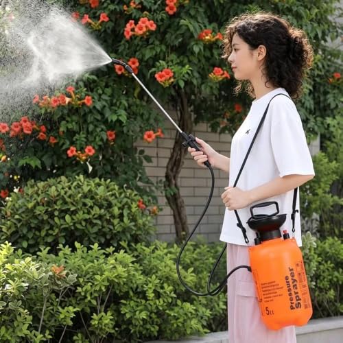 5L Garden Pressure Sprayer, Portable Hand Pump Sprayer for Yard Care | With Adjustable Shoulder Strap, Multi Use Plant Watering Weed Killer Cleaning Sprayer for Garden Household Outdoor Use - color: 5L-Orange
