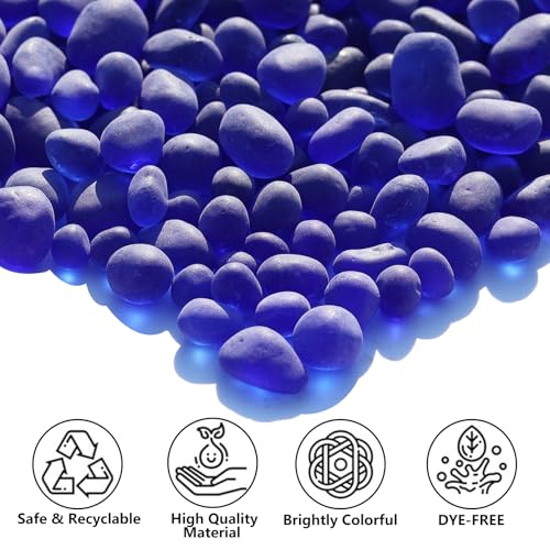 QYGL Sea Glass Stones - 0.9LB Cobalt Blue Frosted Glass Pebbles Gemstones | Perfect for Aquarium Rocks, Fish Tank Gravel, Vase Fillers, DIY Crafts, and Home Decor - color: Cobalt Blue